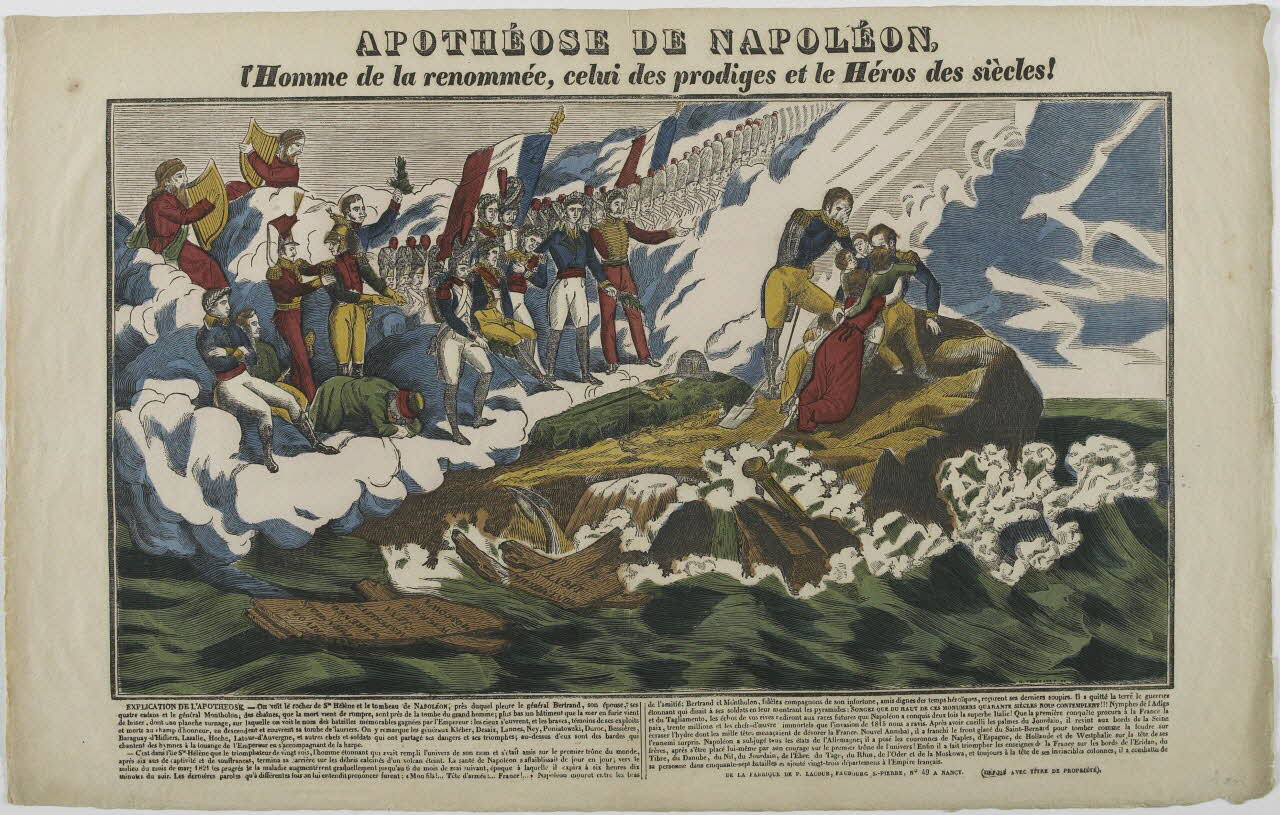 Jean-Baptiste Thiébault ; Hubert Jacques-Prosper-Stanislas,  Lacour Pr imagerie ancienne APOTHEOSE DE NAPOLEON.  l'Homme de la renommée, celui des prodiges et le Héros des siècles ! Nancy 1832 1962.69.1 Photo RMN-Grand Palais (Mucem)