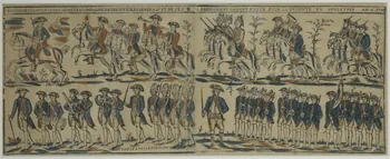 Jean-Baptiste Letourmy imagerie ancienne BUONAPARTE A LA TESTE DE SES ARMEES ACCOMPAGNE DE SES OFFICIERS GENERAUX ET DE SES GRENADIERS FAISANT ROUTE POUR LA DECENTE EN ANGLETERRE AN 6 1798 France 1798 1990.8.1.1 Photo RMN-Grand Palais (Mucem)