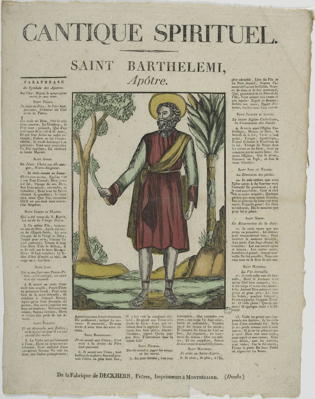 Théophile- Frédéric Deckherr ; Rodolphe Henri Deckherr imagerie ancienne CANTIQUE SPIRITUEL.  SAINT BARTHELEMI,  Apôtre. Montbéliard 1813-1837 1965.75.701 Photo RMN-Grand Palais (Mucem)
