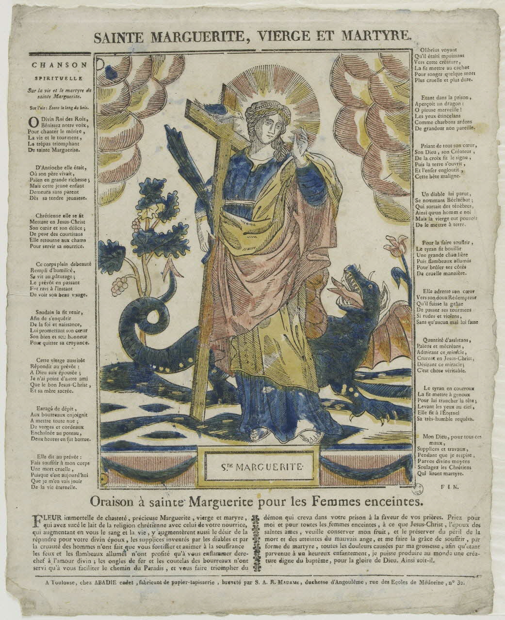 Louis Abadie imagerie ancienne SAINTE MARGUERITE, VIERGE ET MARTYRE. Toulouse 1815-1823 1965.75.818 Photo RMN-Grand Palais (Mucem)