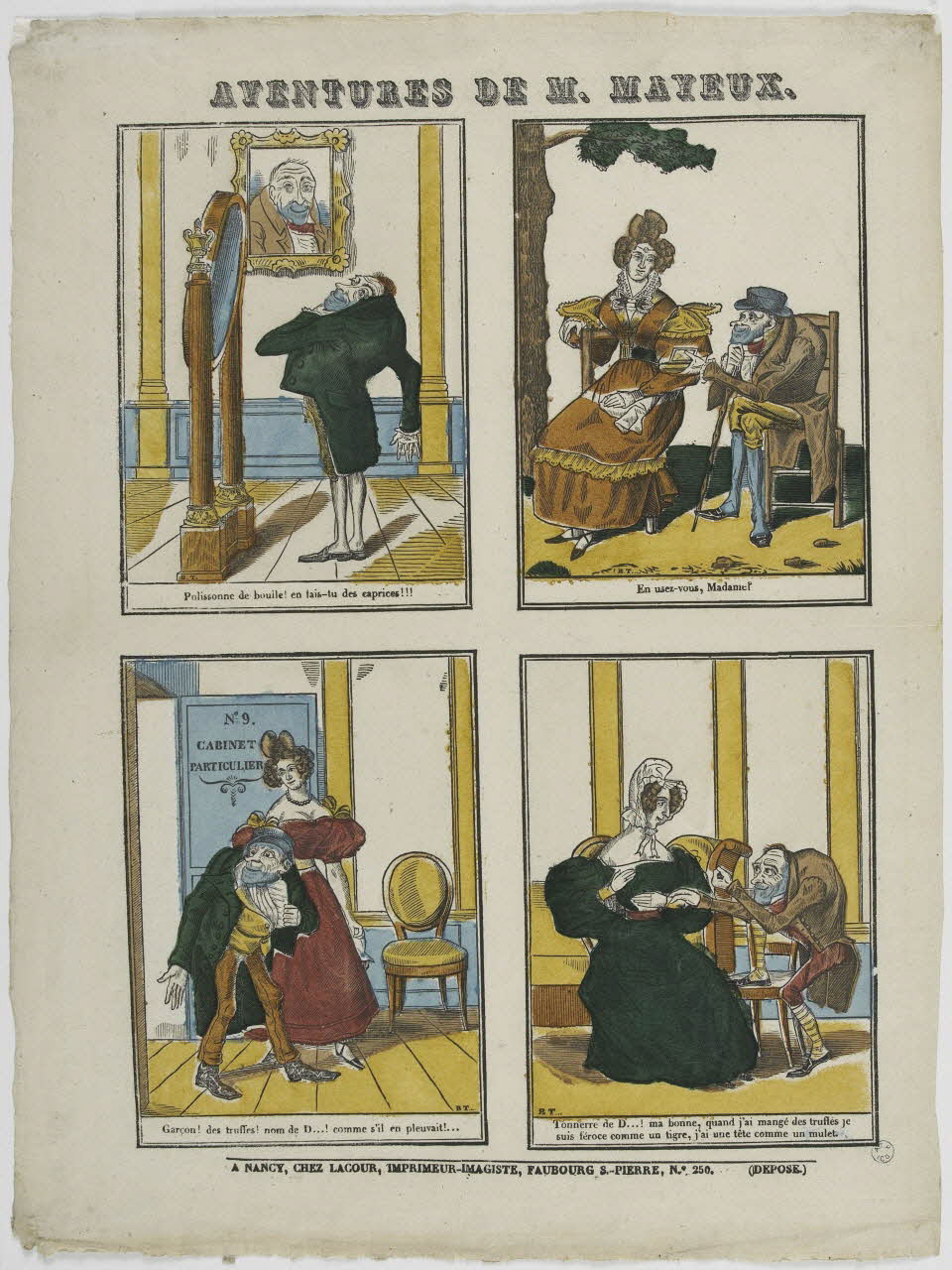 Jean-Baptiste Thiébault ; Hubert Jacques-Prosper-Stanislas,  Lacour Prosper (dit imagerie ancienne AVENTURES DE M. MAYEUX. Nancy 1834 1965.75.770 Photo RMN-Grand Palais (Mucem)
