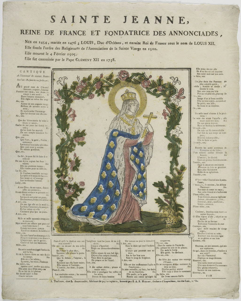 Louis Abadie imagerie ancienne SAINTE JEANNE,  REINE DE FRANCE ET FONDATRICE DES ANNONCIADES. Toulouse 1822-1832 1965.75.817 Photo RMN-Grand Palais (Mucem)
