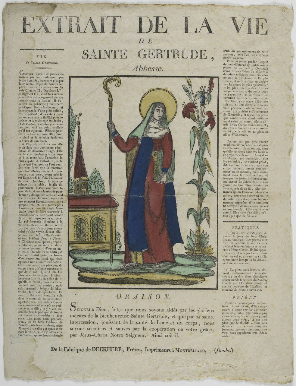 Théophile- Frédéric Deckherr ; Rodolphe Henri Deckherr imagerie ancienne EXTRAIT DE LA VIE  DE  SAINTE GERTRUDE,  Abbesse. Montbéliard 1813-1837 1986.81.70 Photo RMN-Grand Palais (Mucem)