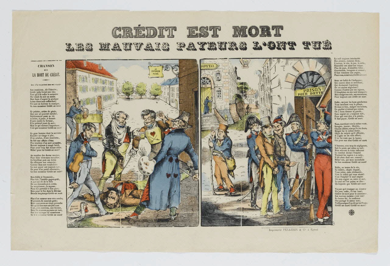François Georgin ; Pellerin à compartiments (1x2) CREDIT EST MORT  LES MAUVAIS PAYEURS L'ONT TUE Lorraine, France 1837 1950.21.446 Photo RMN-Grand Palais (Mucem)