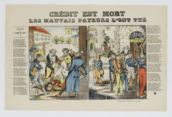 François Georgin ; Pellerin à compartiments (1x2) CREDIT EST MORT  LES MAUVAIS PAYEURS L'ONT TUE Lorraine, France 1837 1950.21.446  Photo RMN-Grand Palais (Mucem)