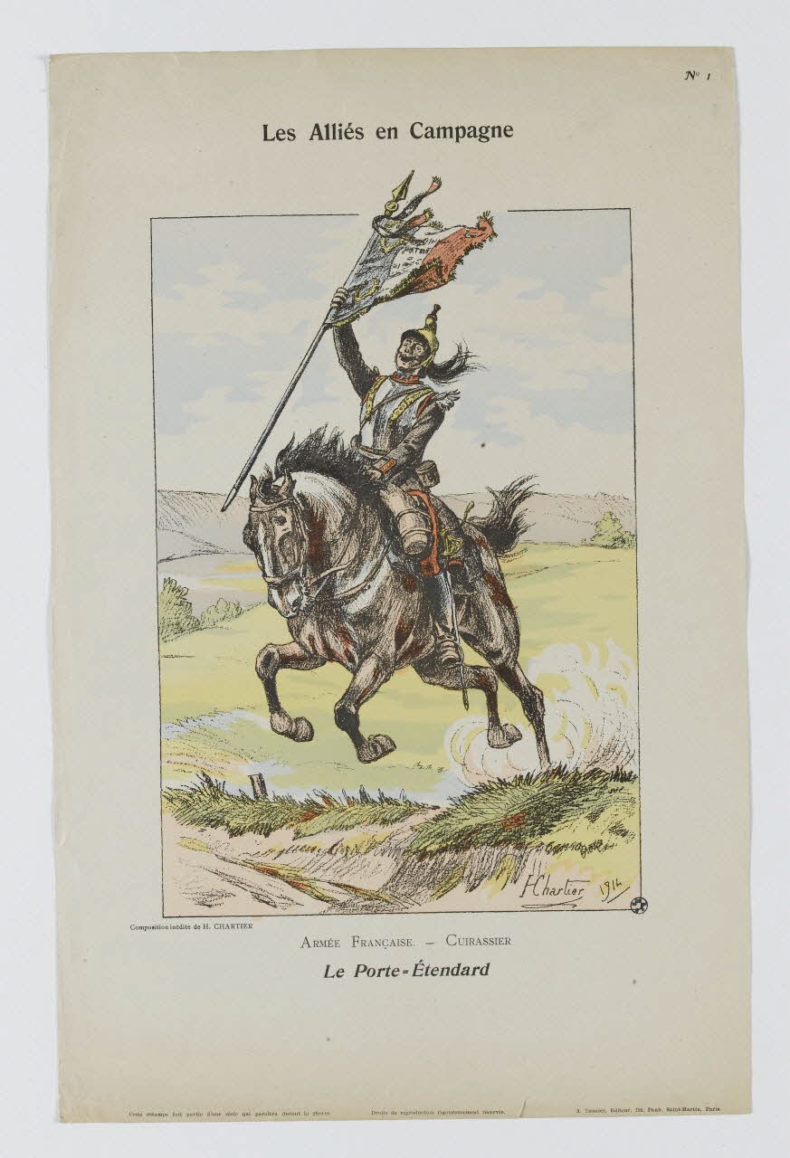 Chartier H. ; Lasnier A. élément d'ensemble Les Alliés en Campagne  ARMEE FRANCAISE. - CUIRASSIER  Le Porte-Etendard Paris 1914 1950.39.1911 Photo RMN-Grand Palais (Mucem)