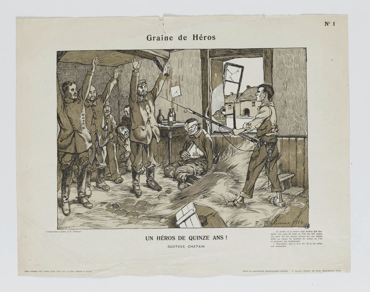 Fabiano Fabien ; Lasnier A. estampe Graine de Héros  UN HEROS DE QUINZE ANS ! Paris 1914 1950.39.1936 Photo RMN-Grand Palais (Mucem)