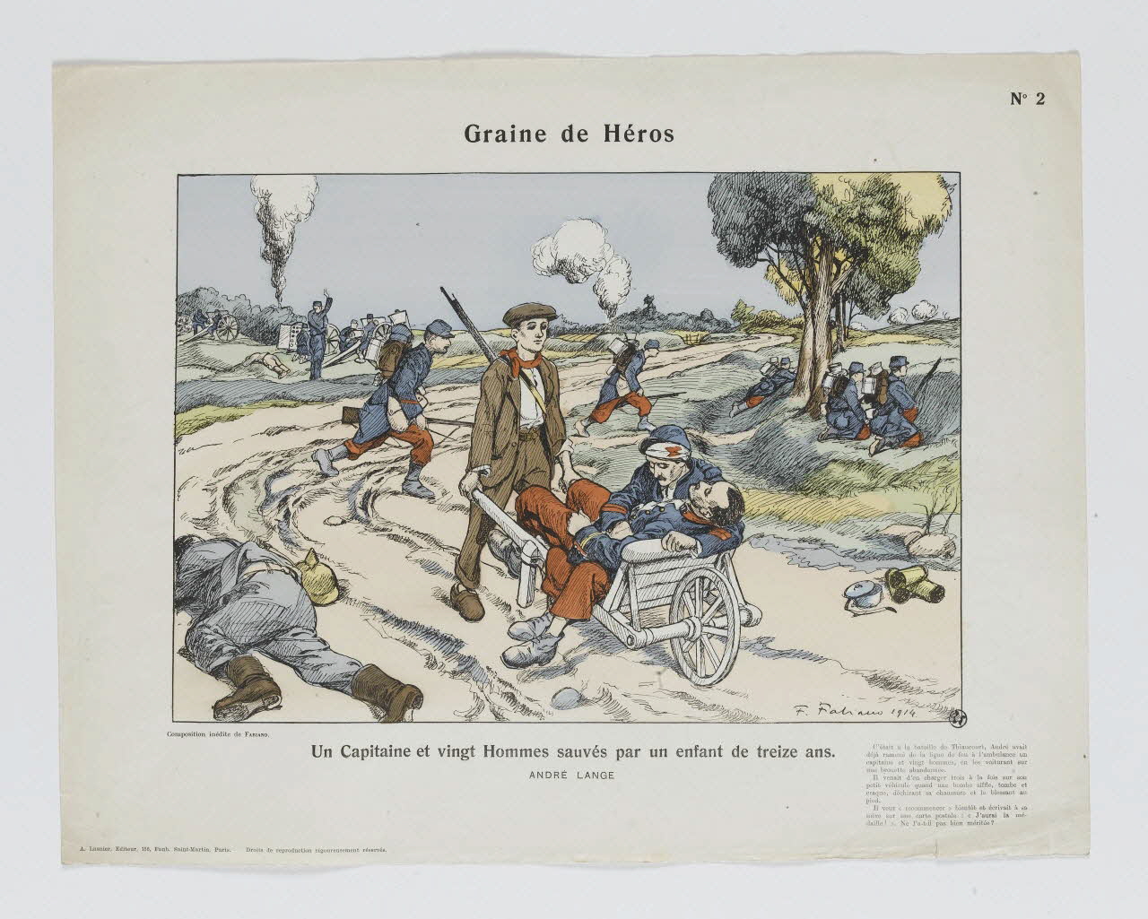 Fabiano Fabien ; Lasnier A. estampe Graine de Héros  Un Capitaine et vingt Hommes sauvés par un enfant de treize ans. Paris 1914 1950.39.1937 Photo RMN-Grand Palais (Mucem)