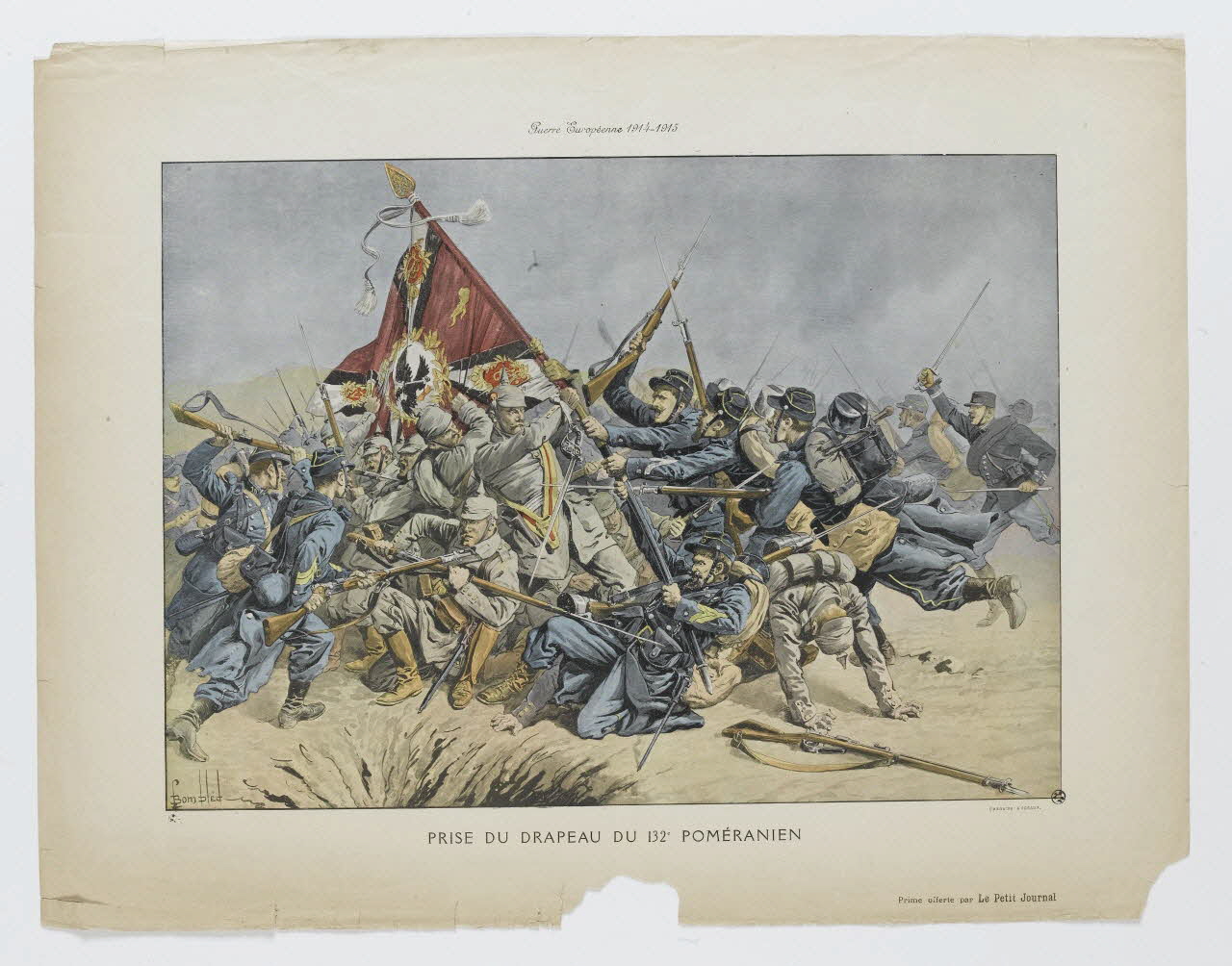 Bombléd Louis-Charles ; Charaire estampe Guerre Européenne 1914-1915  PRISE DU DRAPEAU DU 132e POMERANIEN Sceaux 1914-1915 1950.39.1961 Photo RMN-Grand Palais (Mucem)
