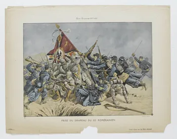 Bombléd Louis-Charles ; Charaire estampe Guerre Européenne 1914-1915  PRISE DU DRAPEAU DU 132e POMERANIEN Sceaux 1914-1915 1950.39.1961 Photo RMN-Grand Palais (Mucem)