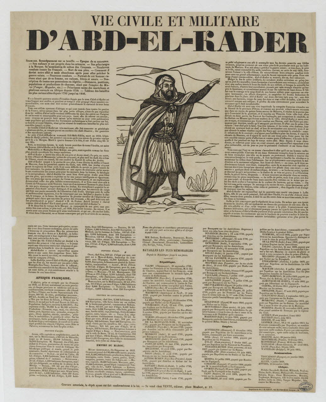 Vente estampe VIE CIVILE ET MILITAIRE  D'ABD-EL-KADER France 1846 1950.39.769 Photo RMN-Grand Palais (Mucem)