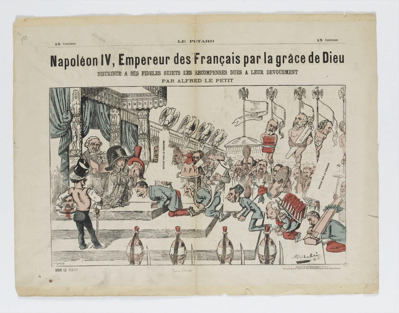caricature Napoléon IV, Empereur des Français par la grâce de Dieu  DISTRIBUE A SES FIDELES SUJETS LES RECOMPENSES DUES A LEUR DEVOUEMENT 1950.39.890 Photo RMN-Grand Palais (Mucem)