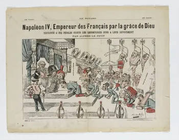 caricature Napoléon IV, Empereur des Français par la grâce de Dieu  DISTRIBUE A SES FIDELES SUJETS LES RECOMPENSES DUES A LEUR DEVOUEMENT 1950.39.890 Photo RMN-Grand Palais (Mucem)