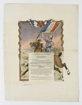 Pallic Le ; Schneider P. estampe 16E REGIMENT DE DRAGONS  CITATIONS Paris 1918 1950.39.1979 Photo RMN-Grand Palais (Mucem)