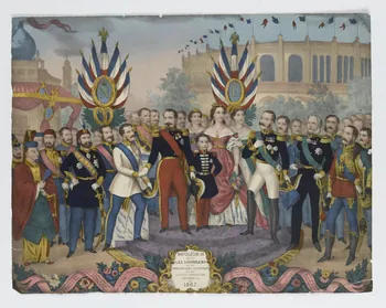 estampe NAPOLEON III  RECOIT  LES SOUVERAINS  ET LES  PERSONNAGES ILLUSTRES  QUI ONT VISITE L'EXPOSITION UNIVERSELLE DE 1867. France 1867 1950.39.2762  Photo RMN-Grand Palais (Mucem) / Gérard Blot