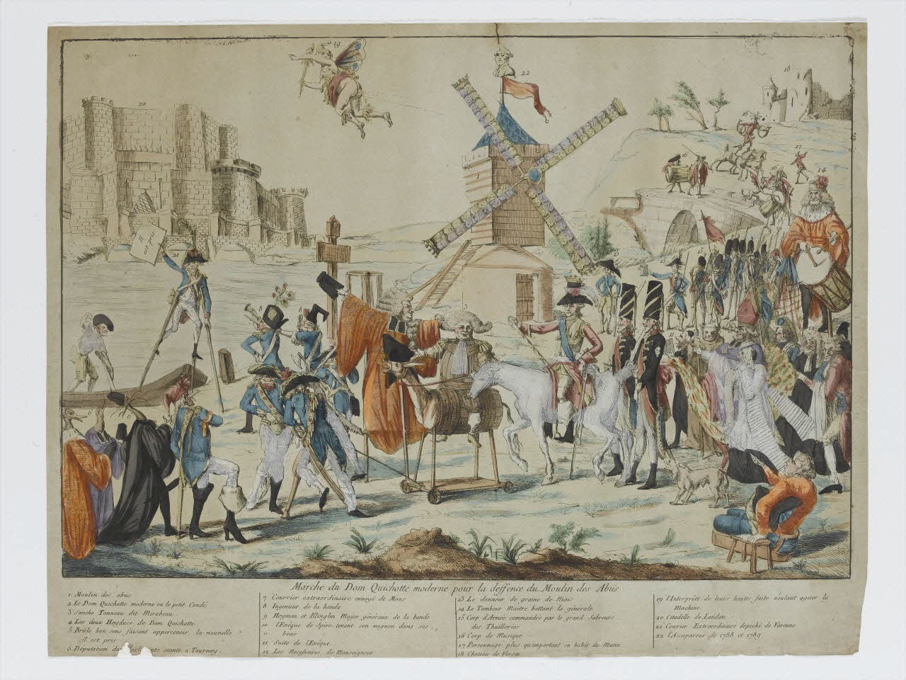 caricature Marche du Dom Quichotte moderne pour la deffence du Moulin des Abus Paris 1791 1951.79.3 Photo RMN-Grand Palais (Mucem) / Gérard Blot