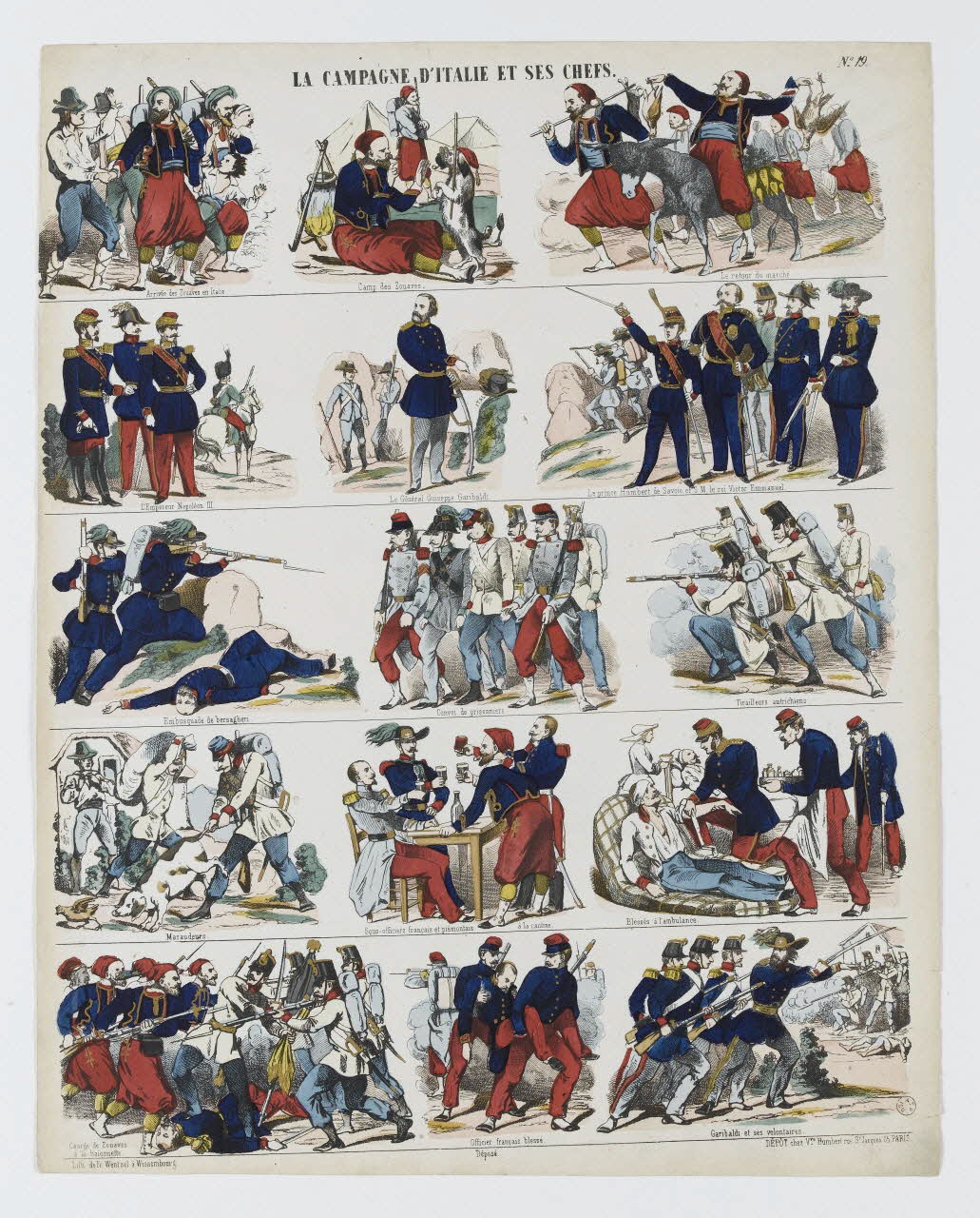 Jean-Frédéric Wentzel à compartiments (3x5) LA CAMPAGNE D'ITALIE ET SES CHEFS. Wissembourg 1859-1864 1953.86.1014 Photo RMN-Grand Palais (Mucem)