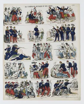 Jean-Frédéric Wentzel à compartiments (3x5) LA CAMPAGNE D'ITALIE ET SES CHEFS. Wissembourg 1859-1864 1953.86.1014 Photo RMN-Grand Palais (Mucem)