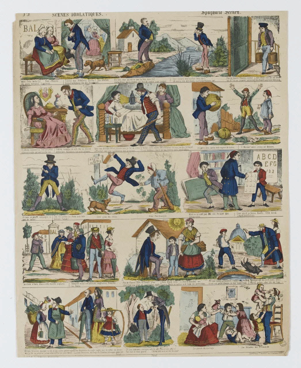 Jean-Frédéric Wentzel à compartiments (3x5) SCENES DROLATIQUES. Wissembourg 1869 1953.86.4144 Photo RMN-Grand Palais (Mucem)