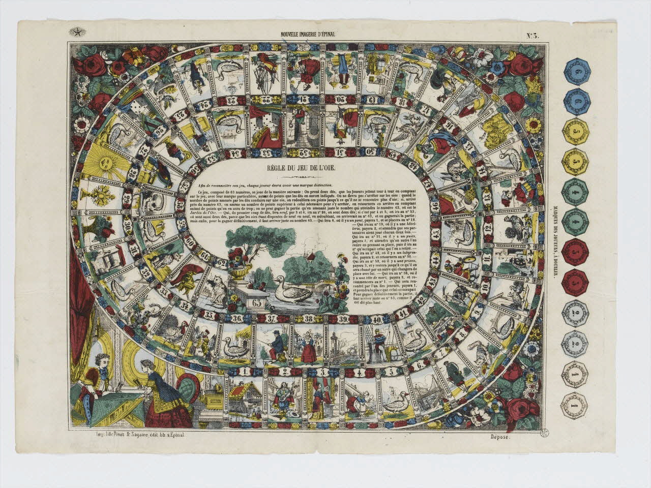 Pinot et Sagaire estampe REGLE DU JEU DE L'OIE. Lorraine, France 1865-1872 1953.86.4388 Photo RMN-Grand Palais (Mucem)