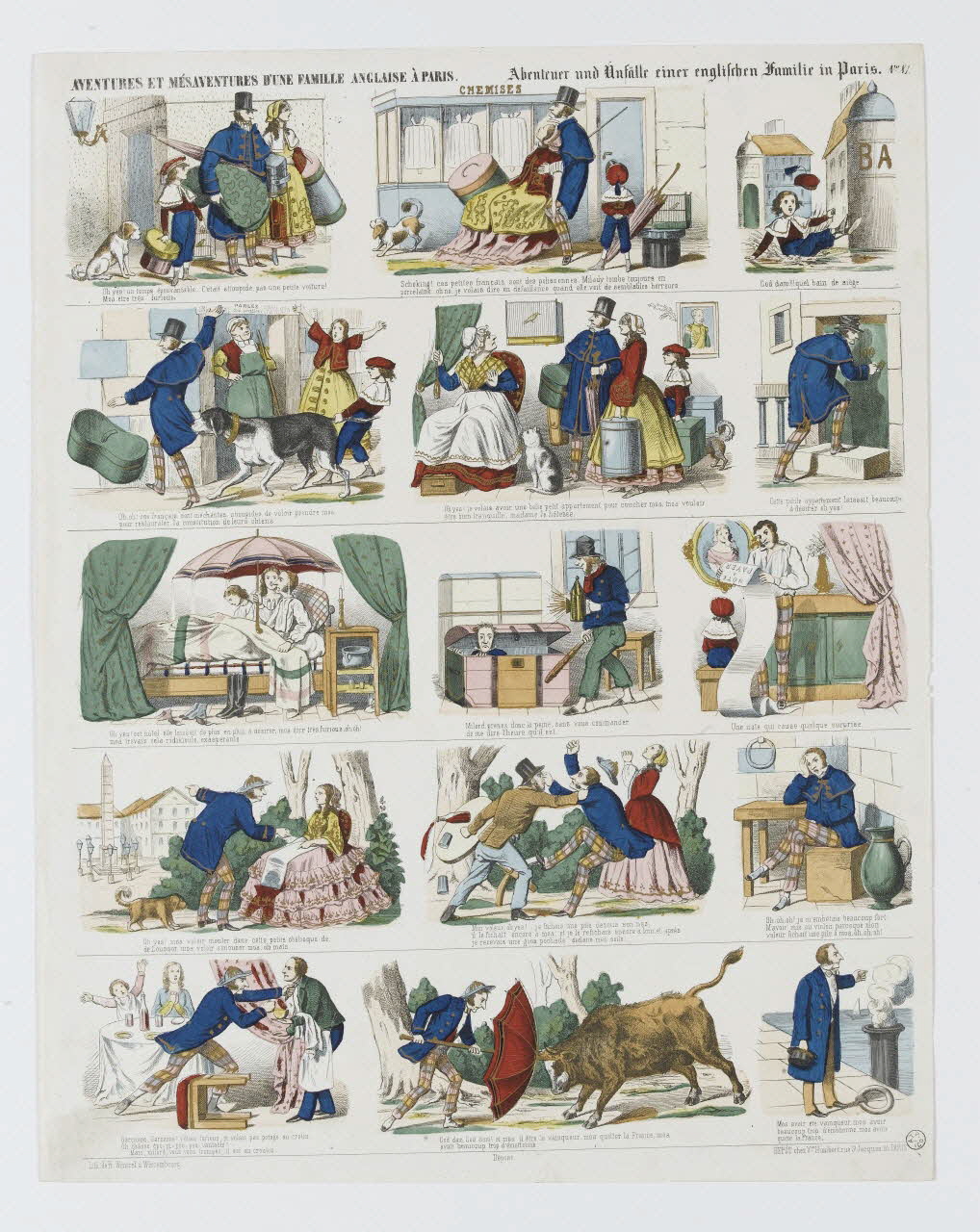 Jean-Frédéric Wentzel à compartiments (3x5) AVENTURES ET MESAVENTURES D'UNE FAMILLE ANGLAISE A PARIS. Wissembourg 1869 1953.86.4639 Photo RMN-Grand Palais (Mucem)