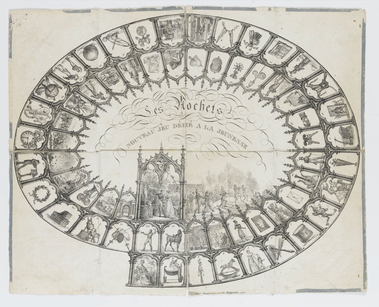 jeu de l'oie Les Hochets  NOUVEAU JEU DEDIE A LA JEUNESSE 1961.129.2 Photo RMN-Grand Palais (Mucem)