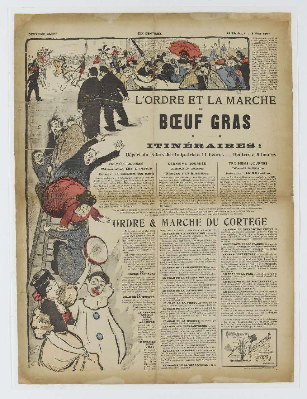 Sattlob F. ; Charles Schlaeber affiche L'ORDRE ET LA MARCHE  DU  BOEUF GRAS Paris 1897 1964.64.35 Photo RMN-Grand Palais (Mucem)