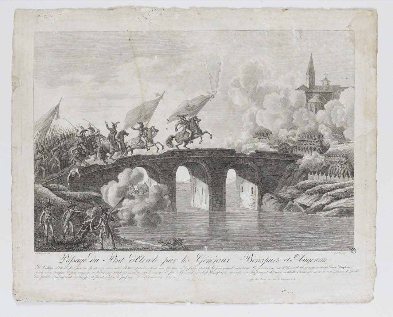 Nodet ; Jean imagerie ancienne Paysage du Pont d'Arcole par les Généraux Bonaparte et Augereau. Paris 1798-1806 1966.112.4 Photo RMN-Grand Palais (Mucem)