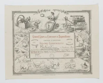 Brasseur Georges ; Le Huel estampe Grand Livre des Concours & Expositions  DIPLOME COMMEMORATIF Paris 1895 1966.66.224 Photo RMN-Grand Palais (Mucem)