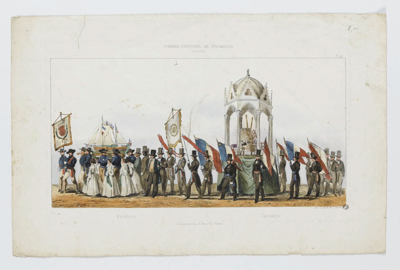 Gluck Louis-Théodore-Eugène ; Simon E. estampe CORTEGE INDUSTRIEL DE STRASBOURG.  25 Juin 1840 Alsace, France 1840 1966.69.1 Photo RMN-Grand Palais (Mucem)