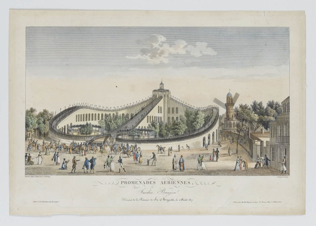 Garneray L. ; Lerouge ; Bance Ch. estampe PROMENADES AERIENNES,  Jardin Baujon Paris 1817 1967.44.1 Photo RMN-Grand Palais (Mucem)
