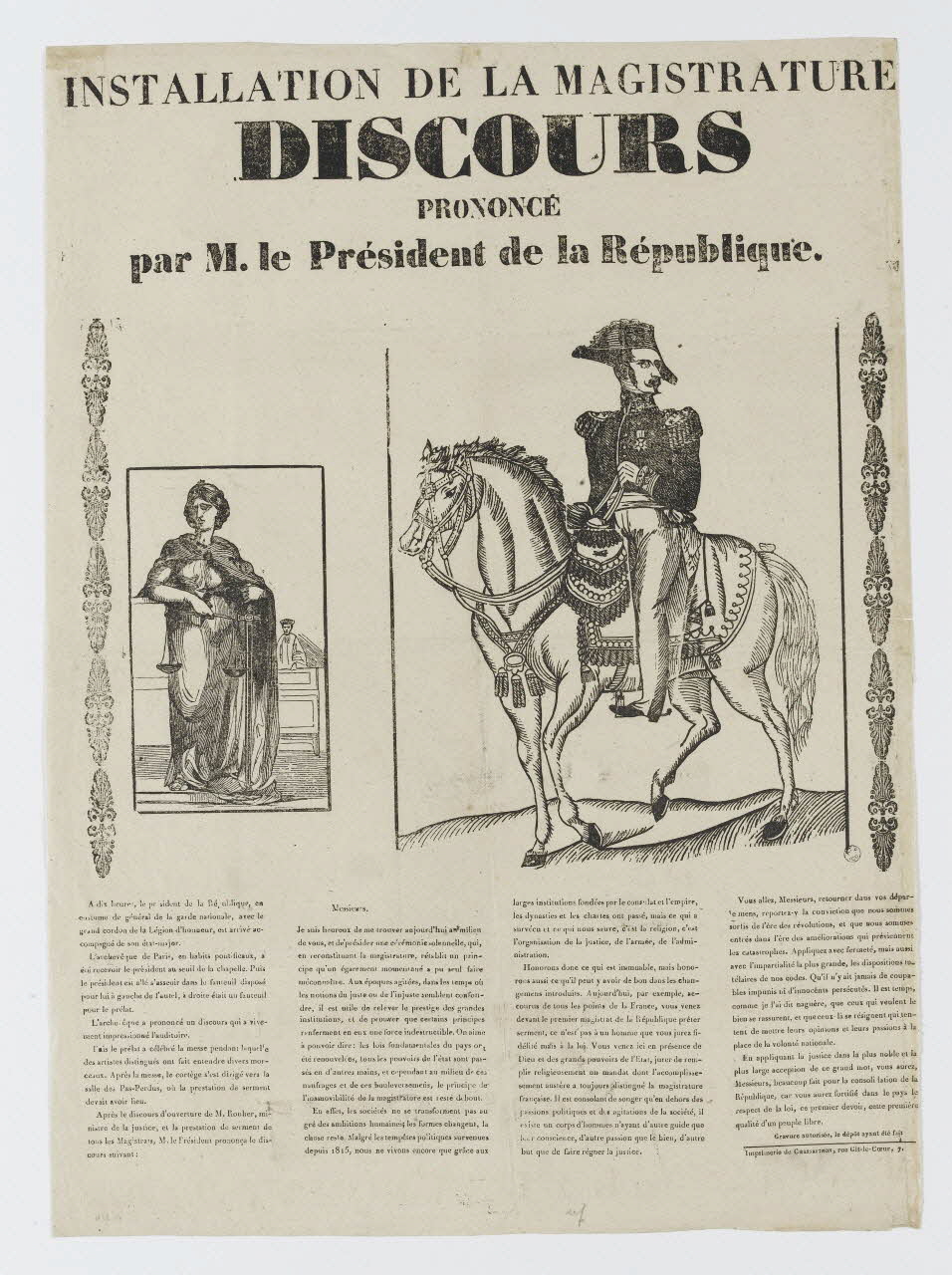 Antoine Chassaignon canard, à compartiments (2) INSTALLATION DE LA MAGISTRATURE  DISCOURS  PRONONCÉ  par M. le Président de la République. France 1849-1851 1968.37.11 Photo RMN-Grand Palais (Mucem)