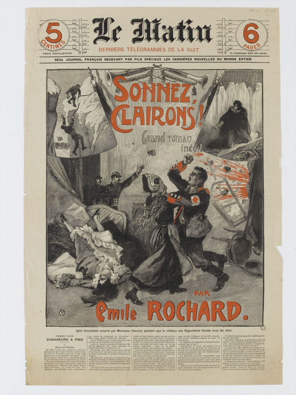 Charaire illustration de presse LE MATIN  DERNIERS TÉLÉGRAMMES DE LA NUIT Sceaux 1905 1969.36.138 Photo RMN-Grand Palais (Mucem)