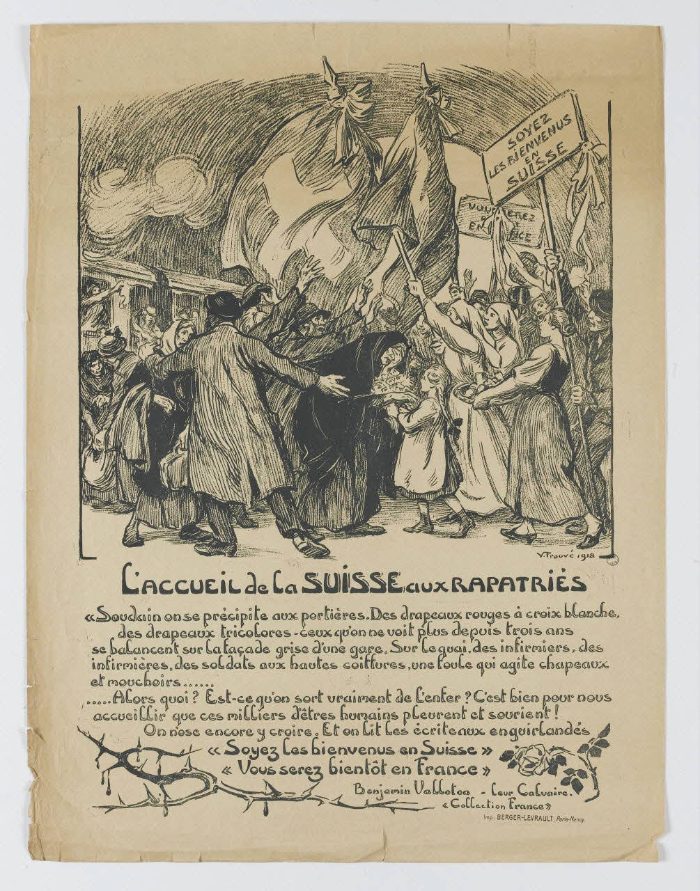 Prouvé Victor Emile ; Berger-Levrault estampe L'ACCUEIL de la SUISSE aux RAPATRIÉS Paris 1918 1974.74.13 Photo RMN-Grand Palais (Mucem)