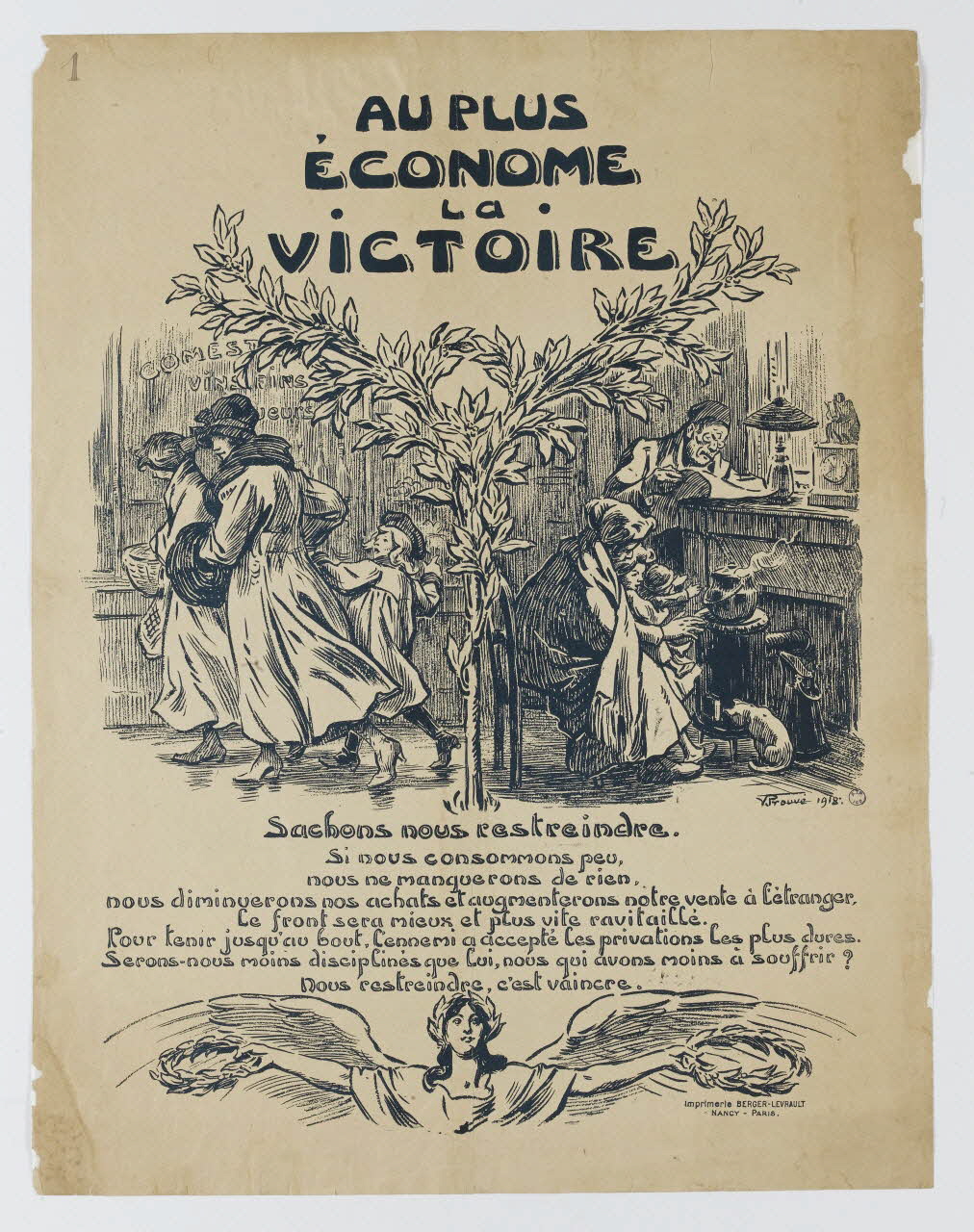 Prouvé Victor Emile ; Berger-Levrault estampe AU PLUS  ECONOME  LA  VICTOIRE Paris 1918 1974.74.14 Photo RMN-Grand Palais (Mucem)
