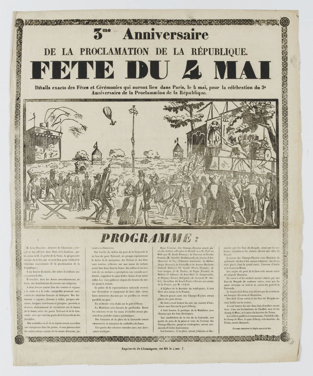 Antoine Chassaignon estampe 3me Anniversaire  DE LA PROCLAMATION DE LA REPUBLIQUE. Paris 1851 1976.63.11 Photo RMN-Grand Palais (Mucem)