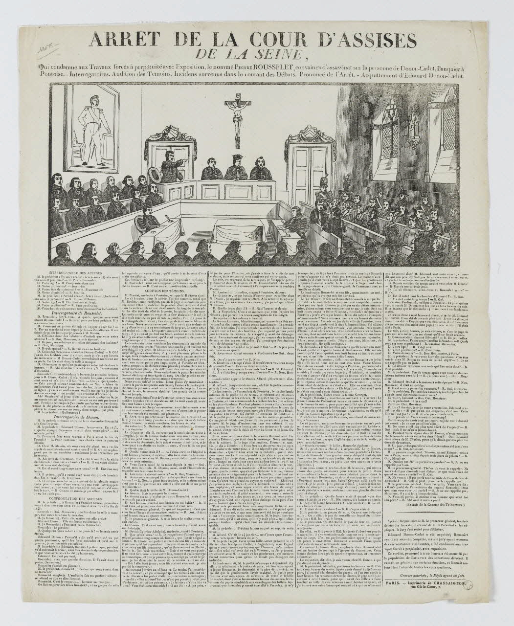 Antoine Chassaignon canard ARRET DE LA COUR D'ASSISES  DE LA SEINE. Paris 1846 1976.63.9 Photo RMN-Grand Palais (Mucem)
