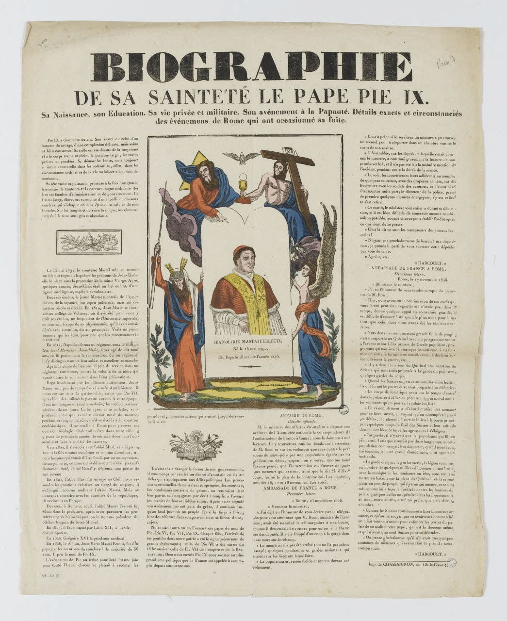 Antoine Chassaignon estampe BIOGRAPHIE DE SA SAINTETE LE PAPE PIE IX. Paris 1848 1978.102.10 Photo RMN-Grand Palais (Mucem)