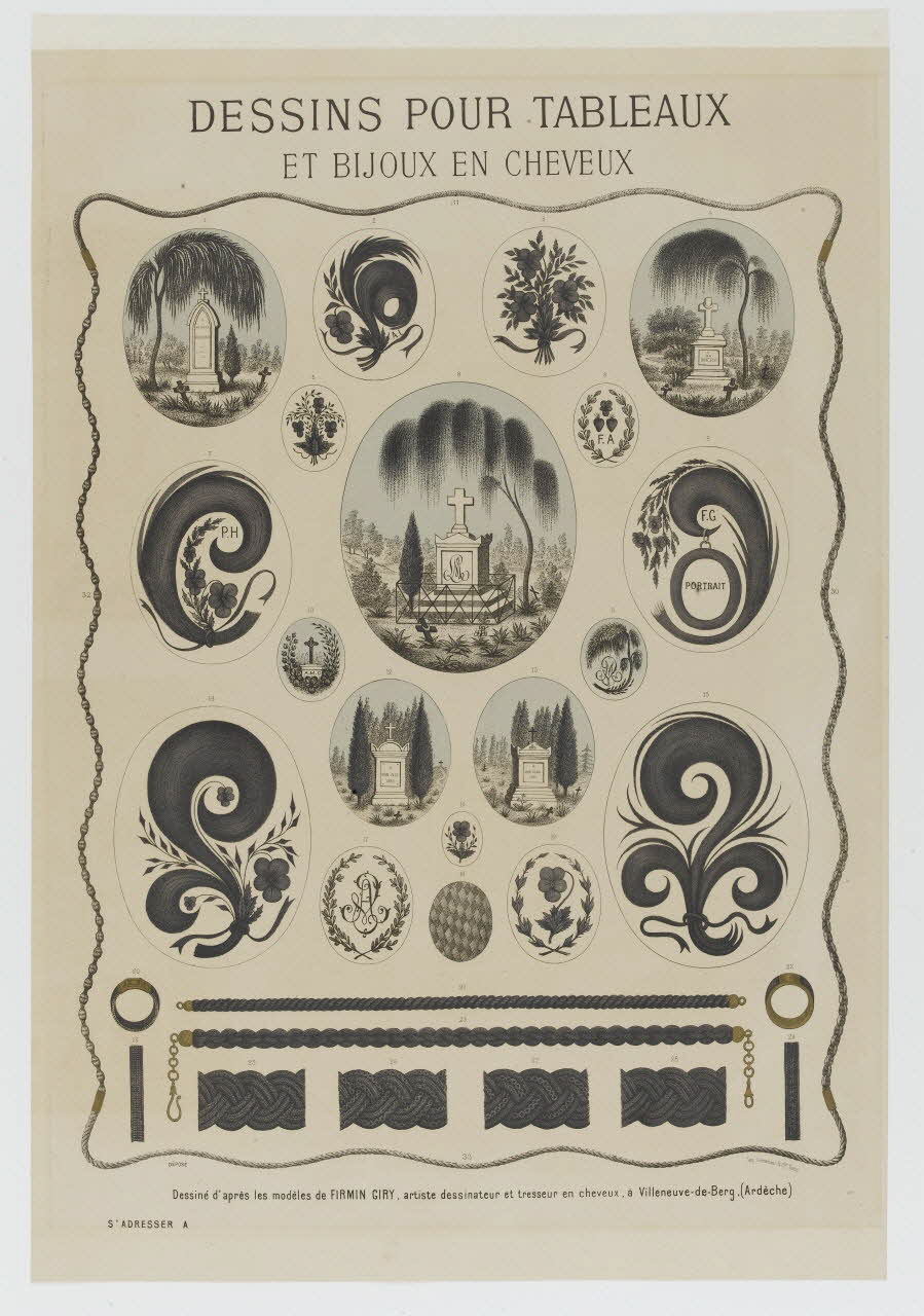 Giry Firmin estampe DESSINS POUR TABLEAUX  ET BIJOUX EN CHEVEUX Paris 1880 1983.22.2 Photo RMN-Grand Palais (Mucem)
