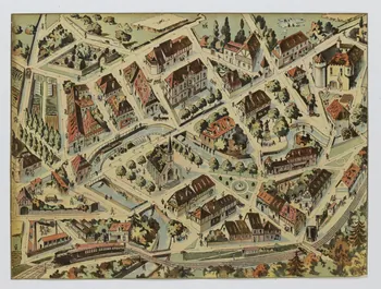jeu de parcours Vue aérienne d'un village 1991.16.11  Photo RMN-Grand Palais (Mucem)