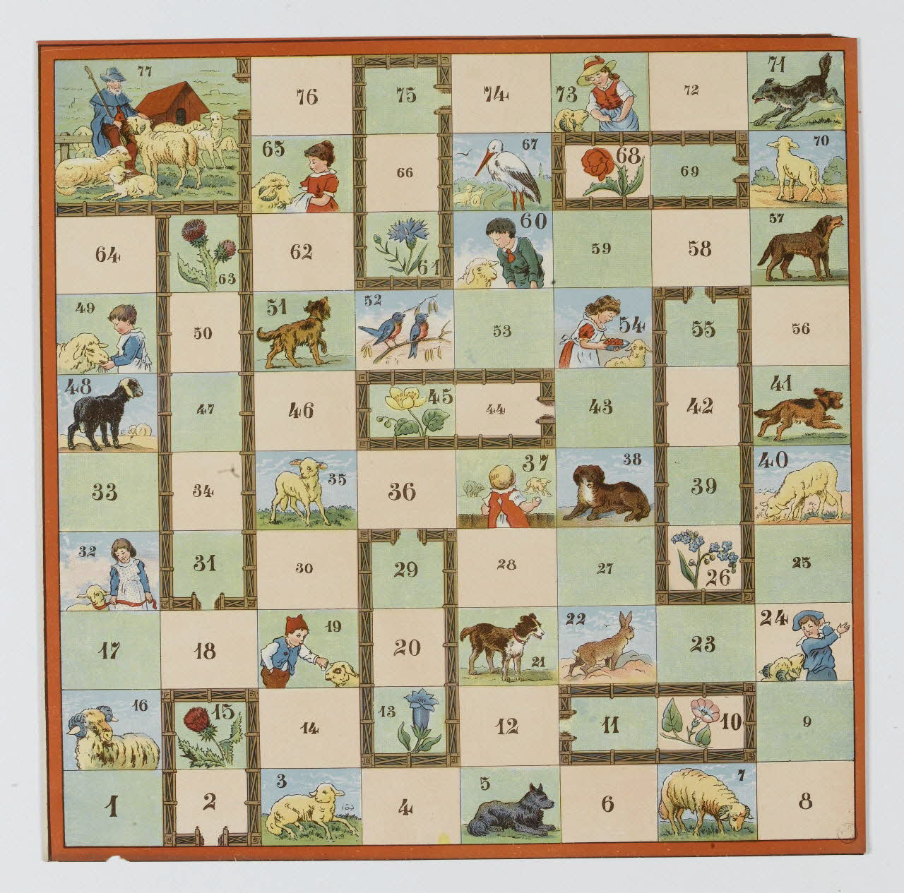 jeu de parcours Le berger et son troupeau 1991.16.14 Photo RMN-Grand Palais (Mucem)