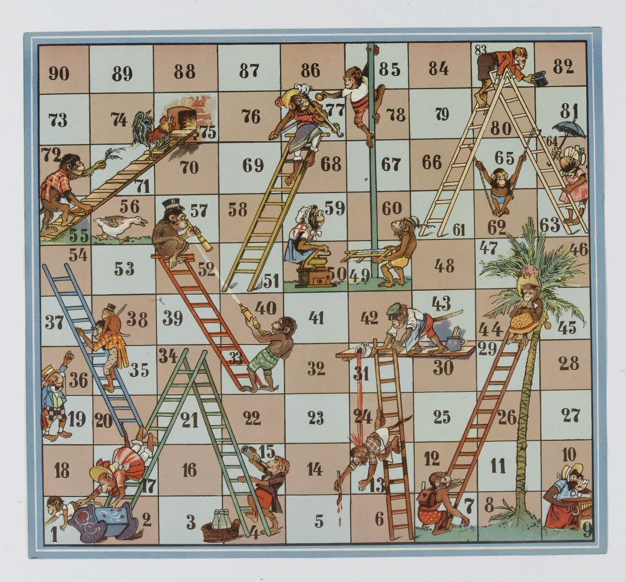 jeu de parcours Jeu d'échelles avec singes costumés 1992.20.17 Photo RMN-Grand Palais (Mucem)