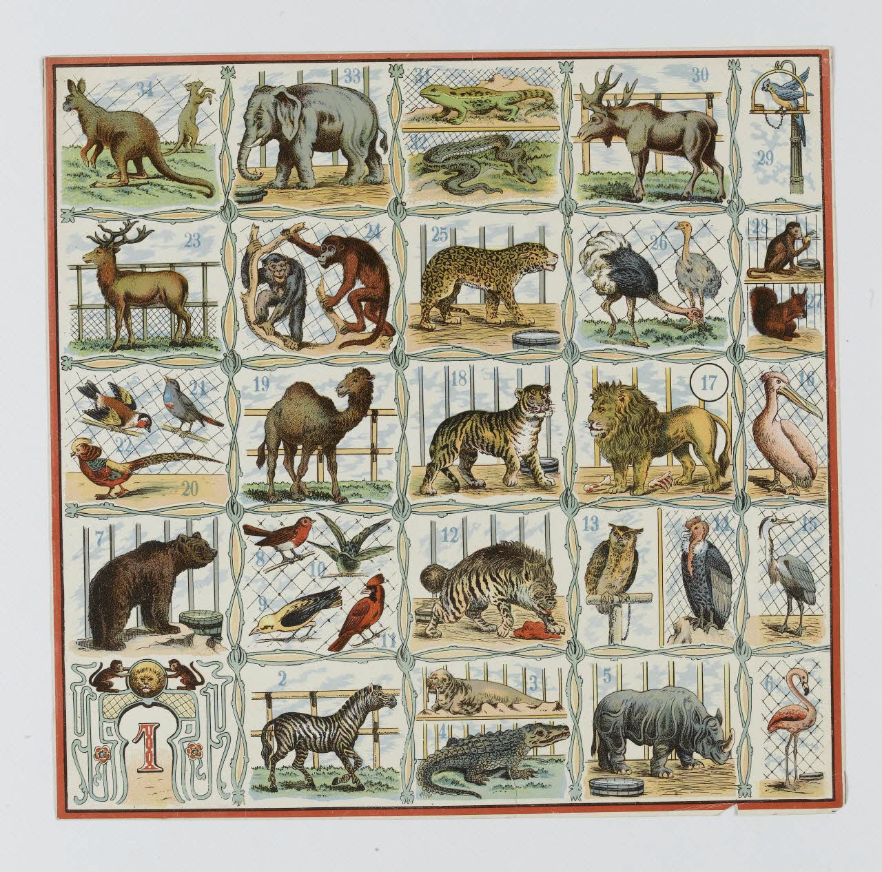 jeu de parcours Animaux exotiques en cage 1992.20.18 Photo RMN-Grand Palais (Mucem)