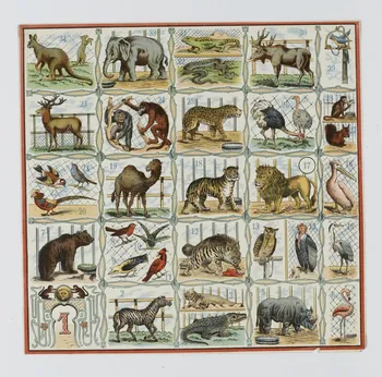 jeu de parcours Animaux exotiques en cage 1992.20.18 Photo RMN-Grand Palais (Mucem)