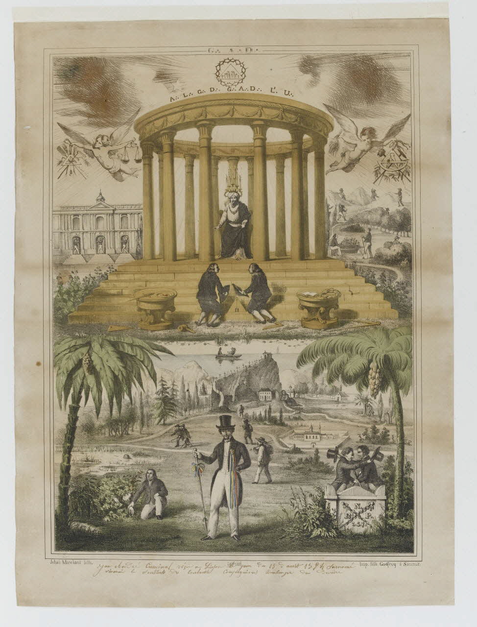 Marchant Jean ; Godfroy diplôme Diplôme de compagnon boulanger du Devoir, gravure maçonnique France 1854 1992.42.1 Photo RMN-Grand Palais (Mucem)