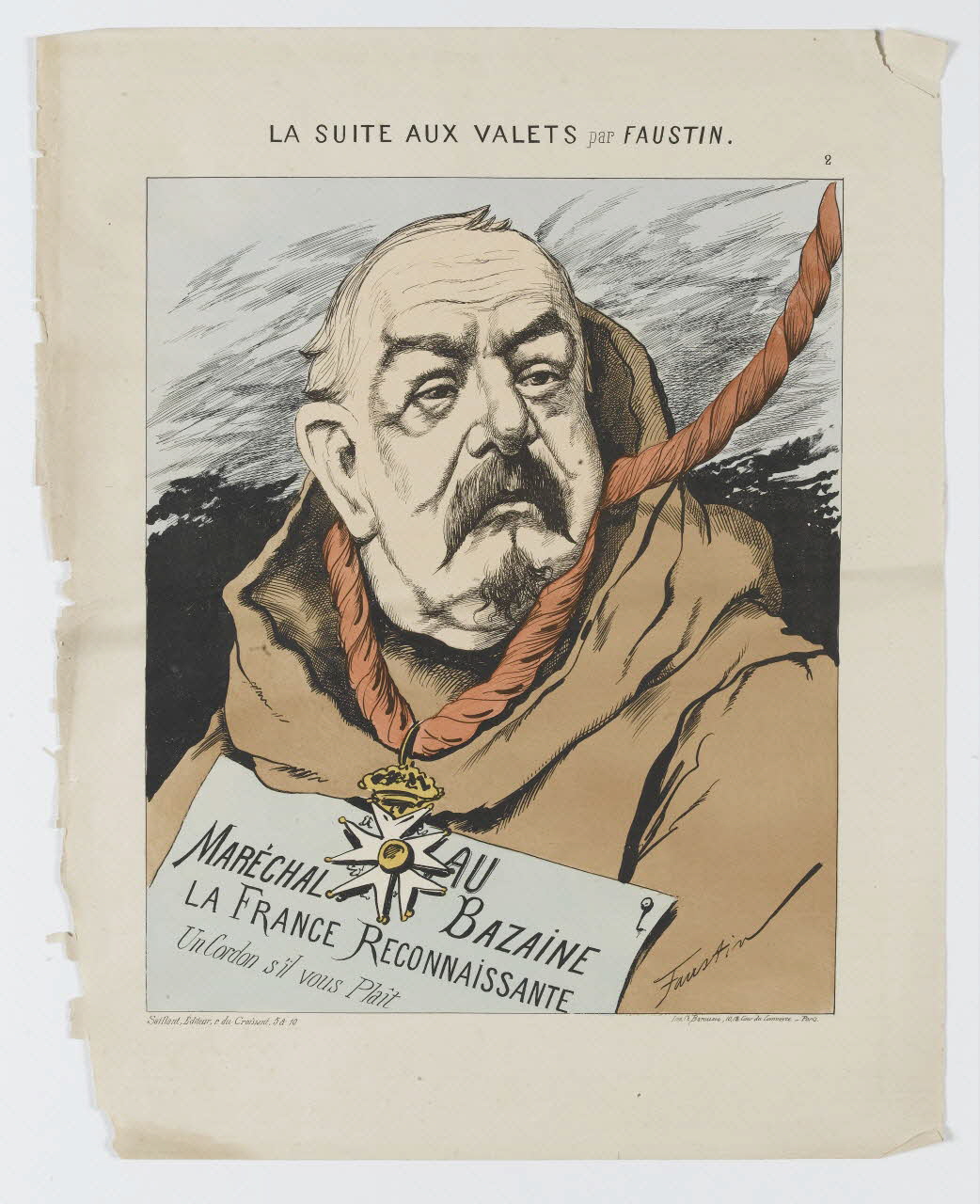 Faustin ; Lithographie Barousse ; Saillant caricature LA SUITE AUX VALETS par FAUSTIN. Paris 1871 1996.4.68.2 Photo RMN-Grand Palais (Mucem)