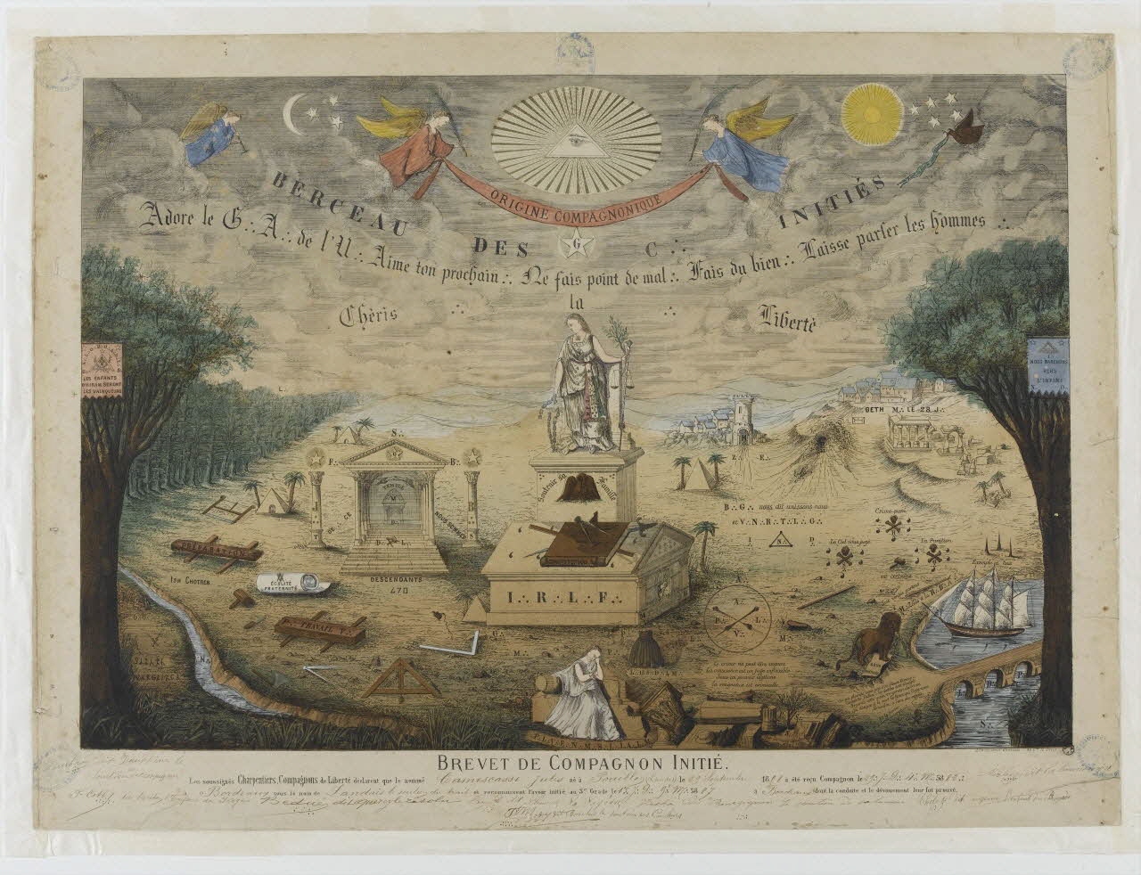 Lithographie Barousse estampe BREVET DE COMPAGNON INITIE. Paris 1882-1892 1961.66.65 Photo RMN-Grand Palais (Mucem)