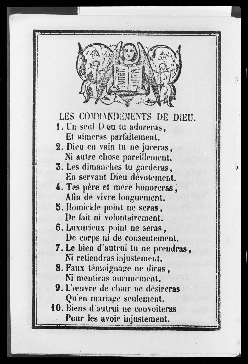 photographie "Alphabet d'histoire naturelle". Maison Gangel à Metz. Illustration d'abécédaire : les Commandements de Dieu Ph.1986.24.2 Photo