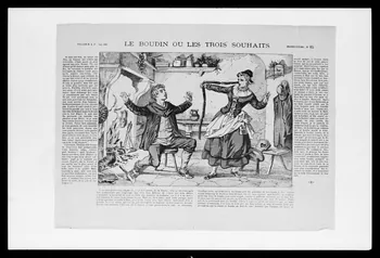 photographie "Le boudin ou les trois souhaits". Estampe accompagnée d'un texte. Lithographie couleur. Maison Pellerin à Epinal Ph.1986.2.16 Photo