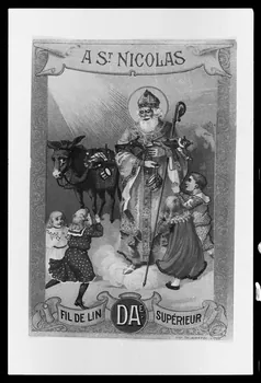 photographie Affiche publicitaire pour Noël. "A saint Nicolas, fil de lin supérieur, DA". Papier blanc glacé, lithographie couleur Ph.1986.2.59 Photo
